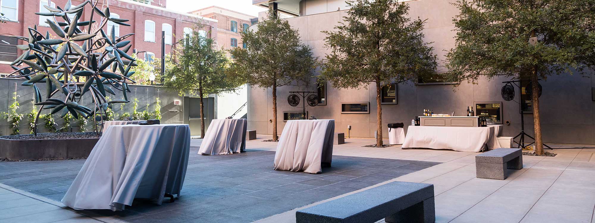 The courtyard ready for a cocktail party